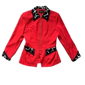 Corey B. New York Red Silk Trimmed Zip Up Blazer 8